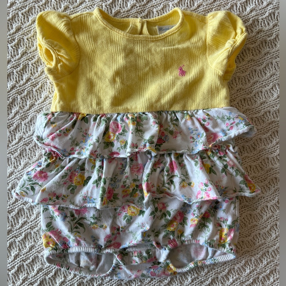 Ralph Lauren Baby Girl Floral Ruffle Bubble Romper - 9m